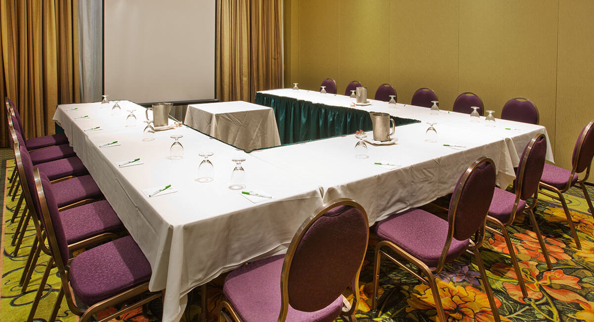 Conference room set up for visual presentations at the Holiday Inn North Vancouver