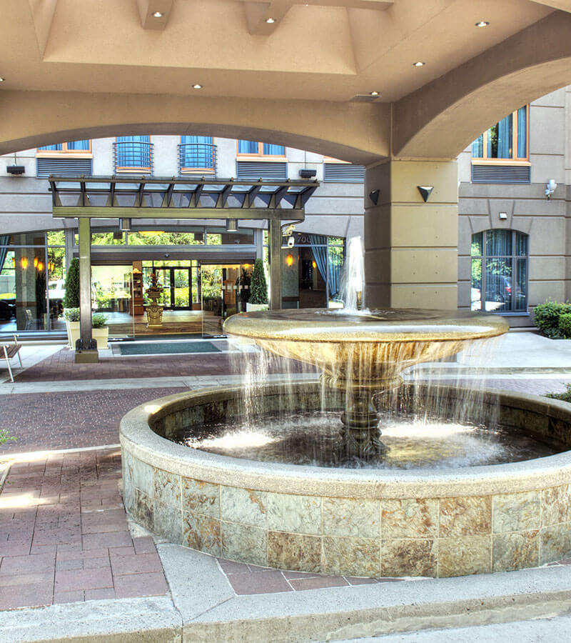 Water fountain in front of Holiday Inn North Vancouver